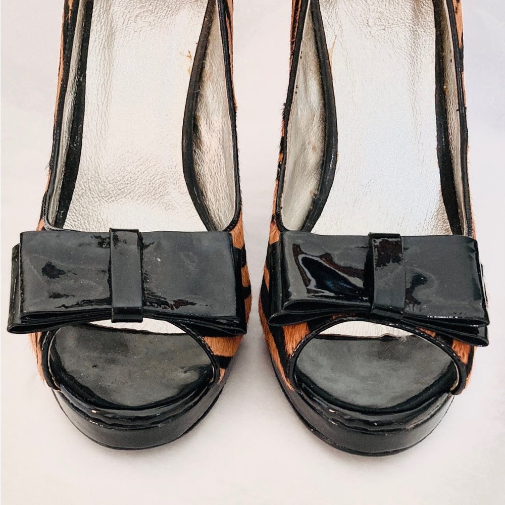 Genuine cowhide tiger print Pumps peep toe Heels - Picture 4 of 9